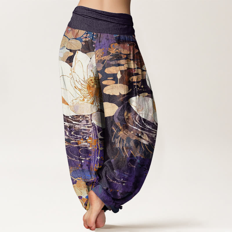 Buddha Stones Cotton Casual Charming Lotus Flower Pattern Women's Elastic Waist Harem Pants - image 9