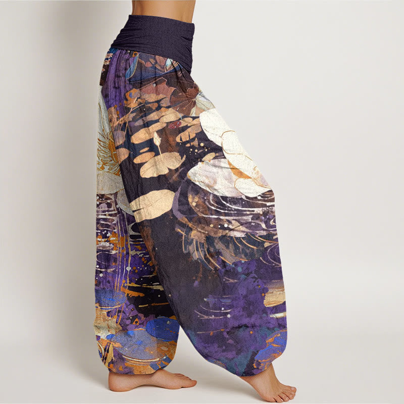 Buddha Stones Casual Charming Lotus Flower Pattern Women's Elastic Waist Harem Pants - image 8