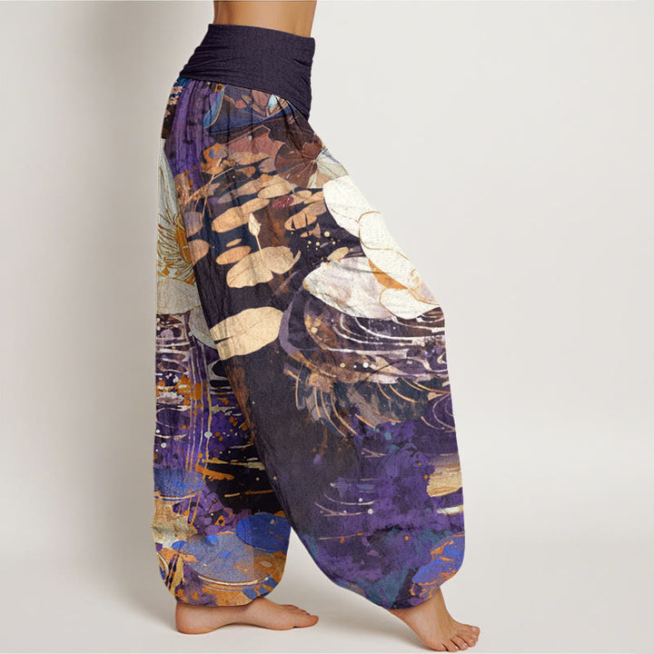 Buddha Stones Casual Charming Lotus Flower Pattern Women's Elastic Waist Harem Pants - image 8