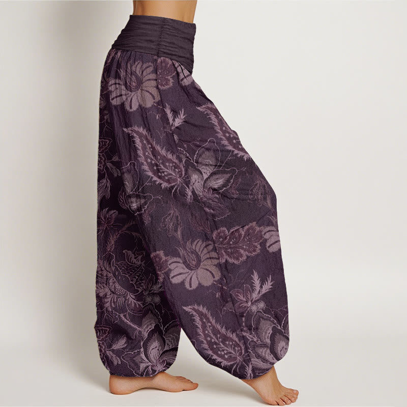 Buddha Stones Pure Cotton Casual Floral Leaves Women's Elastic Waist Harem Pants - image 10