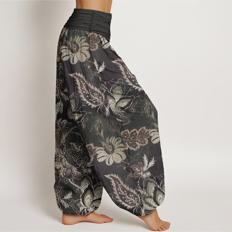 Buddha Stones Pure Cotton Casual Floral Leaves Women's Elastic Waist Harem Pants - image 2