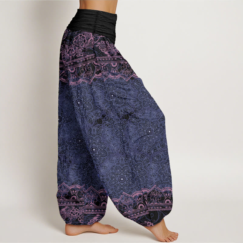 Buddha Stones Pure Cotton Elegant Mandala Flowers Design Women's Elastic Waist Harem Pants - image 8