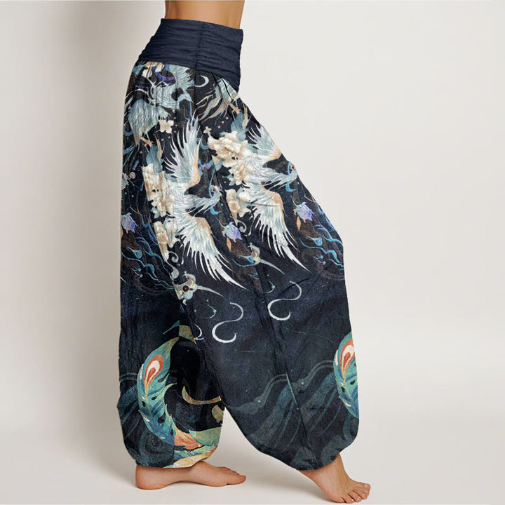 Buddha Stones Pure Cotton Phoenix Flower Pattern Women's Elastic Waist Harem Pants - image 2