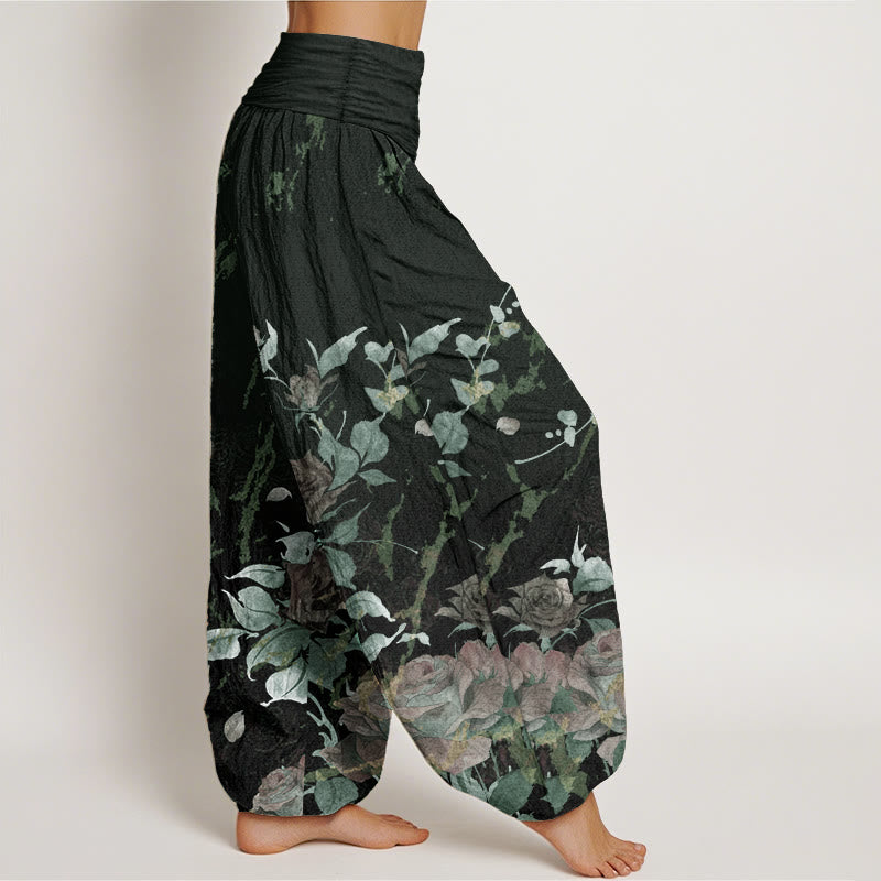 Buddha Stones Pure Cotton Blooming Roses Pattern Women's Elastic Waist Harem Pants - image 10