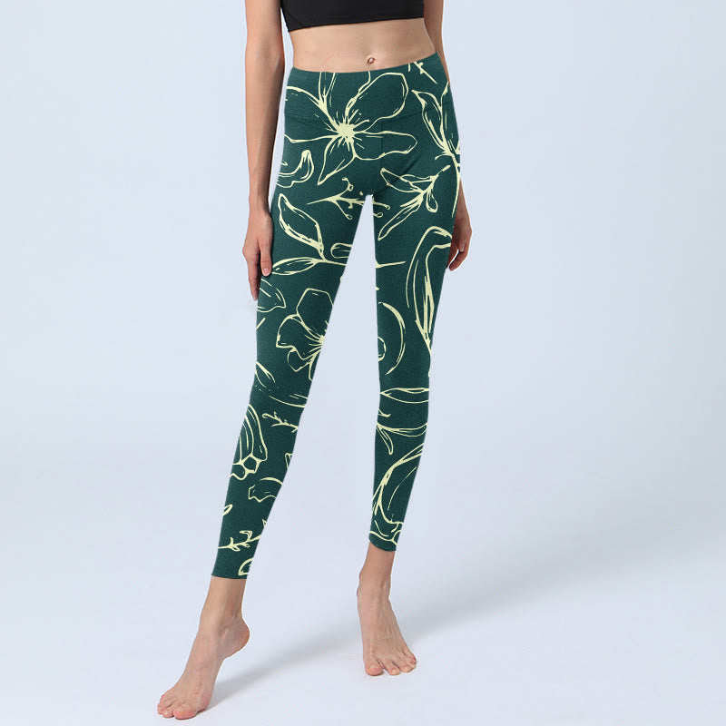 Buddha Stones Large Floral Petals Print Gym Leggings Women's Yoga Pants - Teal - US18，UK/AU22，EU50 (4XL) - image 1