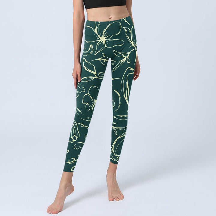 Buddha Stones Large Floral Petals Print Gym Leggings Women's Yoga Pants - Teal - US18，UK/AU22，EU50 (4XL) - image 1