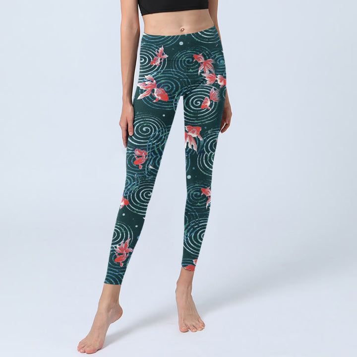 Buddha Stones Red Koi Fish Water Ripple Print Gym Leggings Women's Yoga Pants - image 6