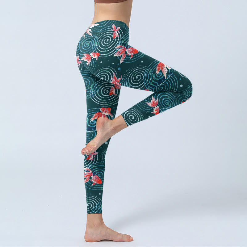 Buddha Stones Red Koi Fish Water Ripple Print Gym Leggings Women's Yoga Pants - image 3