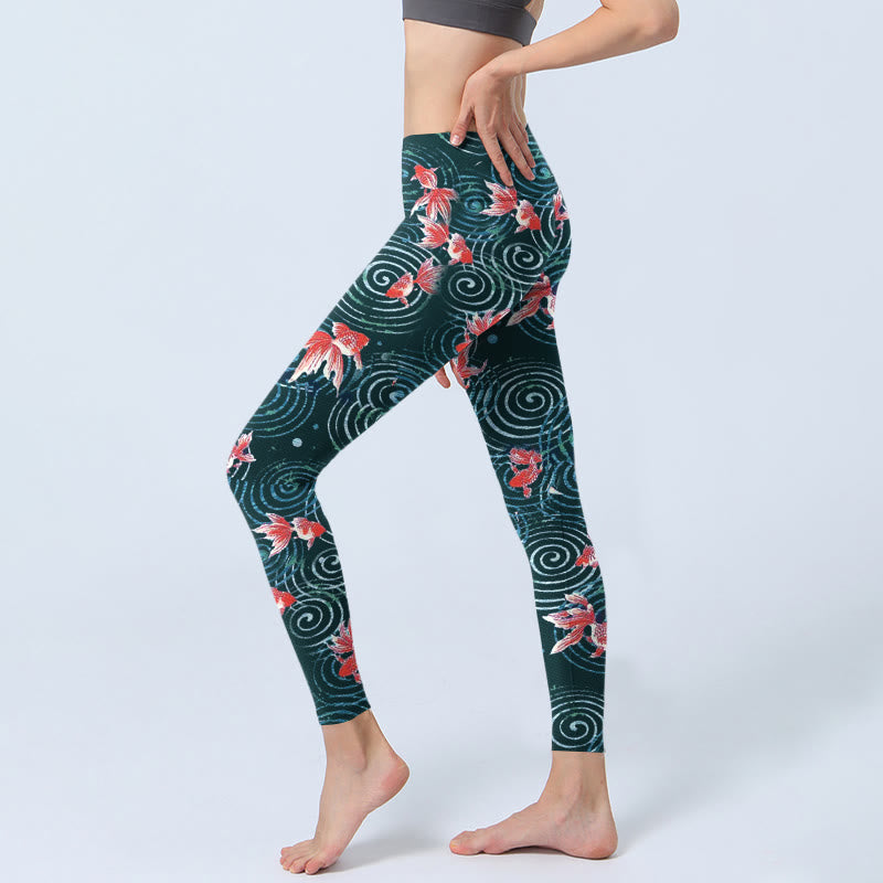 Buddha Stones Red Koi Fish Water Ripple Print Gym Leggings Women's Yoga Pants - image 2