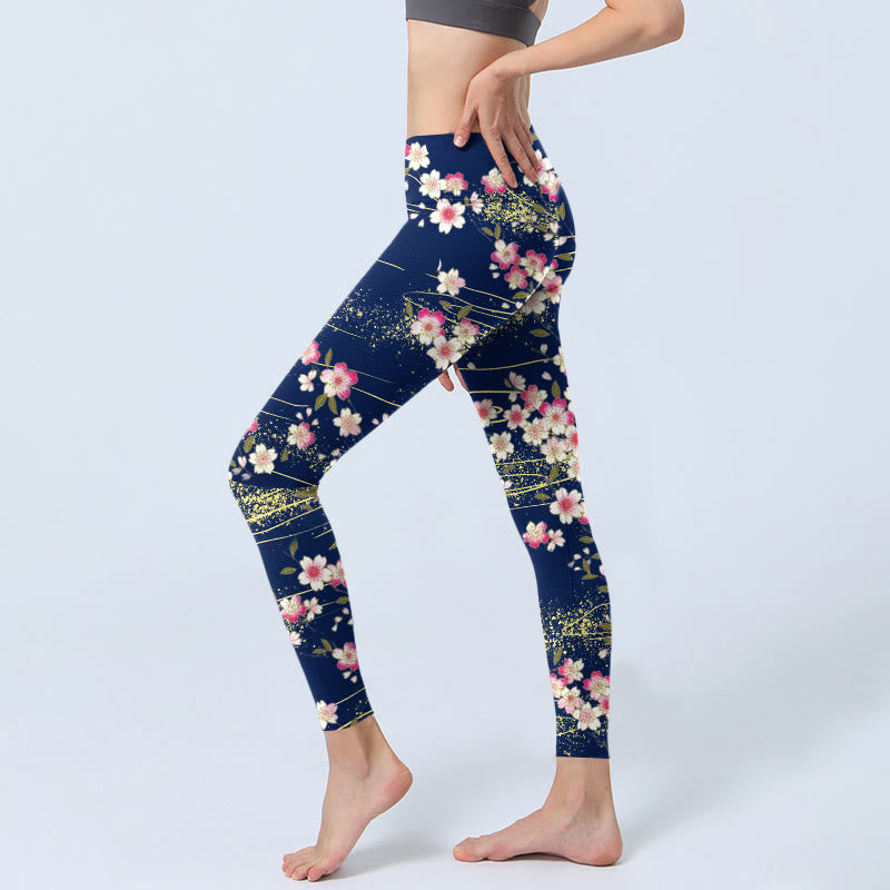 Buddha Stones Pink Magenta Flowers Green Leaves Print Gym Leggings Women's Yoga Pants - image 2