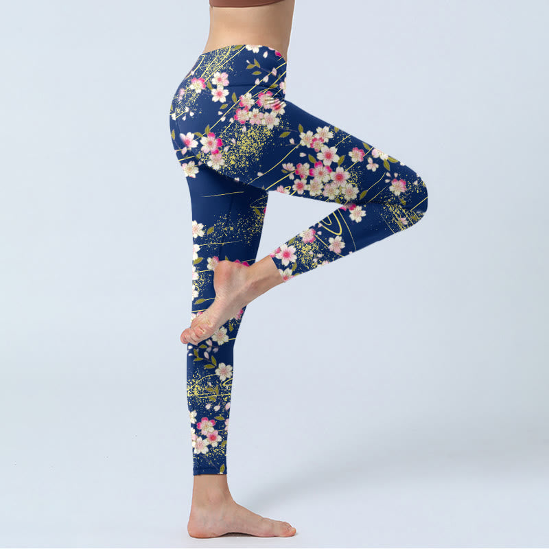 Buddha Stones Pink Magenta Flowers Green Leaves Print Gym Leggings Women's Yoga Pants - image 3