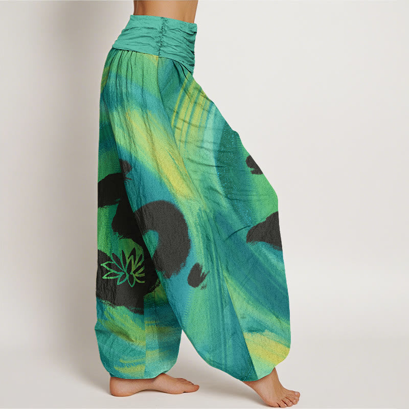 Buddha Stones Cotton OM Symbol Lotus Flower Pattern Women's Elastic Waist Harem Pants - image 2