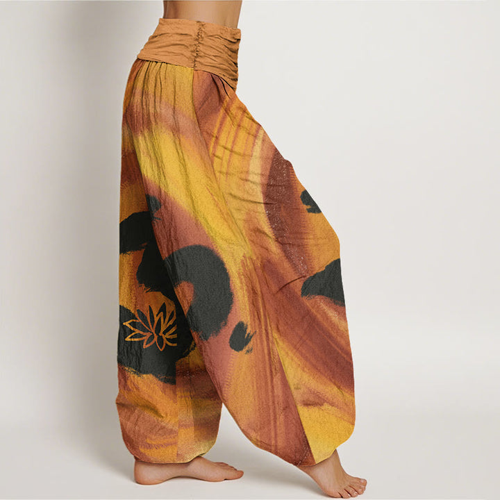 Buddha Stones OM Symbol Lotus Flower Pattern Women's Elastic Waist Harem Pants - image 6