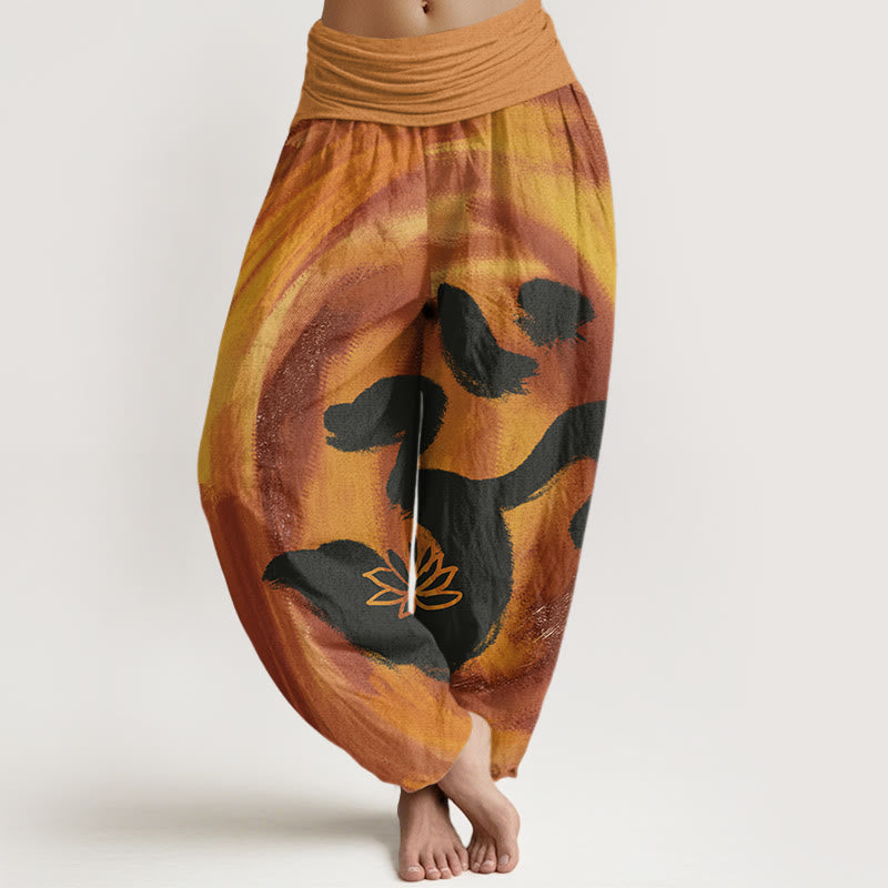 Buddha Stones OM Symbol Lotus Flower Pattern Women's Elastic Waist Harem Pants - Peru - US22，UK/AU26，EU54 (6XL) - image 5