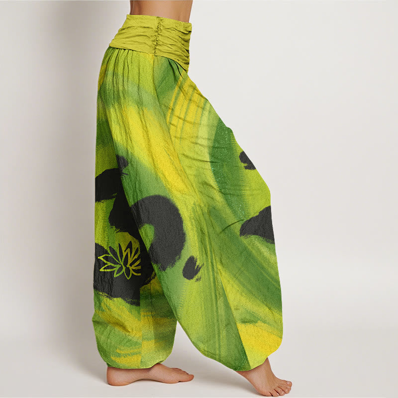 Buddha Stones OM Symbol Lotus Flower Pattern Women's Elastic Waist Harem Pants - image 10