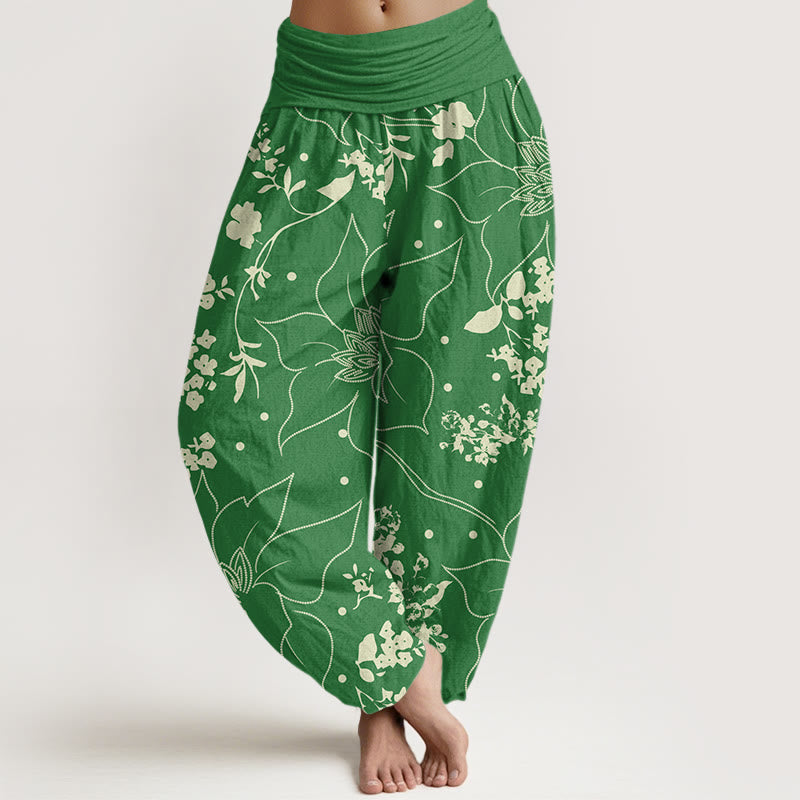 Buddha Stones Beige Large Petal Flowers Blossoms Pattern Women's Elastic Waist Harem Pants - SeaGreen - US22，UK/AU26，EU54 (6XL) - image 7