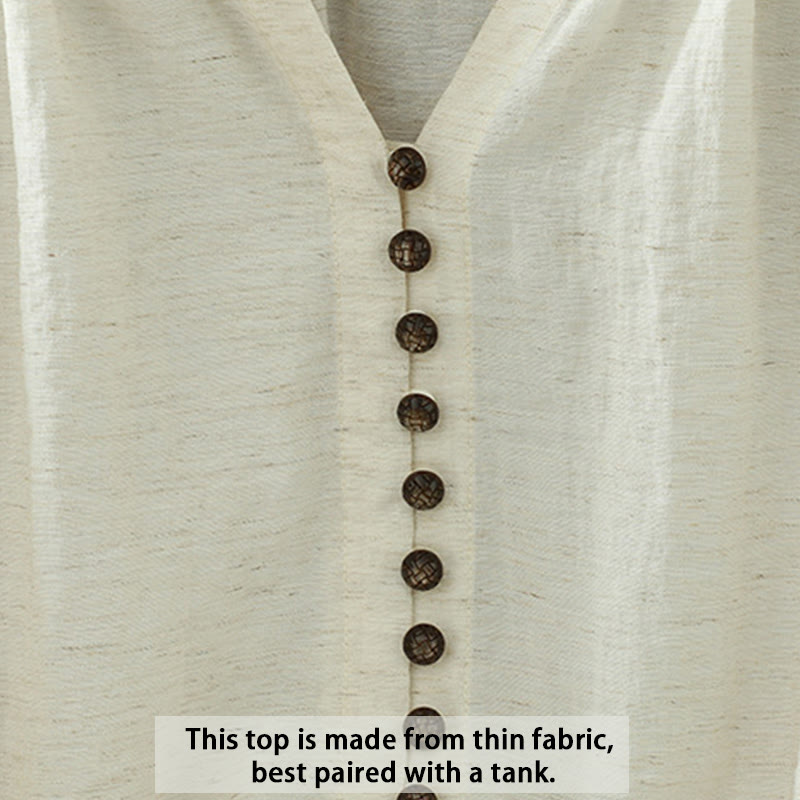 Buddha Stones White Plain Button Three Quarter Sleeve Women's Shirt - image 4