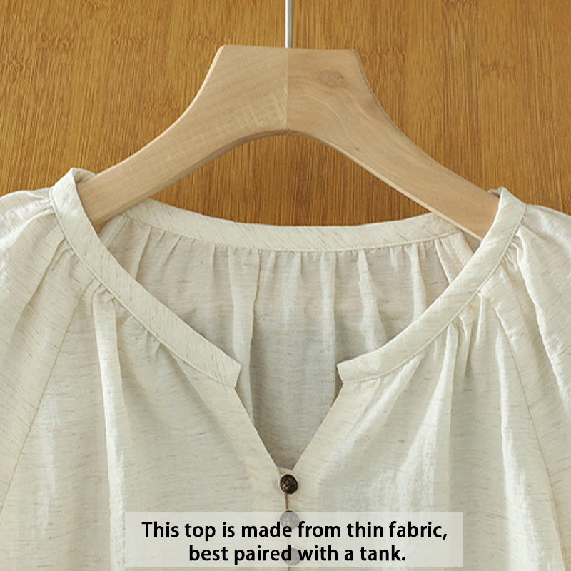 Buddha Stones White Plain Button Three Quarter Sleeve Women's Shirt - image 3