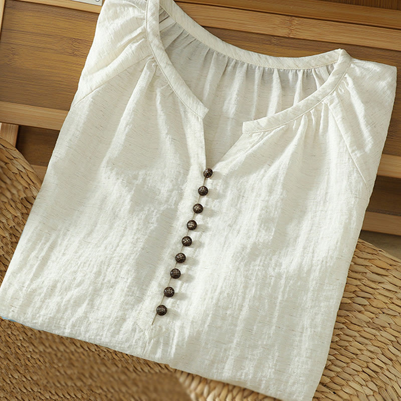 Buddha Stones White Plain Button Three Quarter Sleeve Women's Shirt