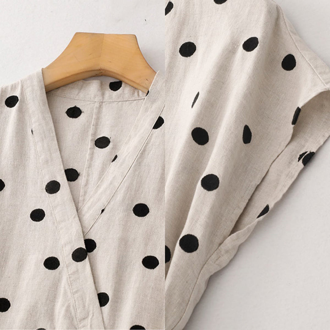 Buddha Stones Polka Dot V-Neck Lace-up Women's Midi Dress With Pockets - image 16