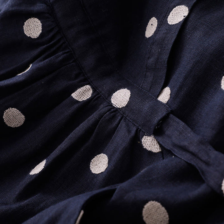 Buddha Stones Polka Dot V-Neck Lace-up Women's Midi Dress With Pockets - image 3