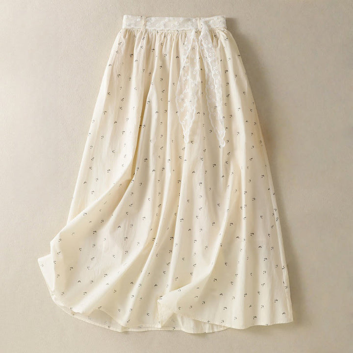 Buddha Stones Small Flowers Elastic Waist Cotton Women's Skirt With Pockets