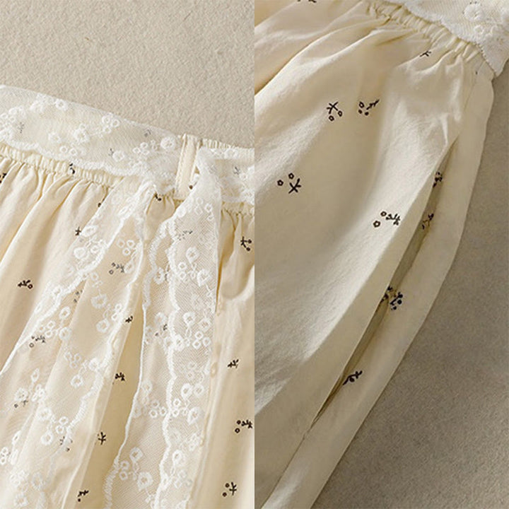 Buddha Stones Small Flowers Elastic Waist Cotton Women's Skirt With Pockets