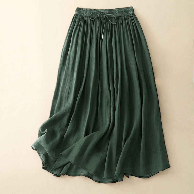 Buddha Stones Summer Solid Color Elastic Waist Drawstring Women's Skirt - Green - US8-10，UK/AU12-14，EU40-42 (2XL) - image 5