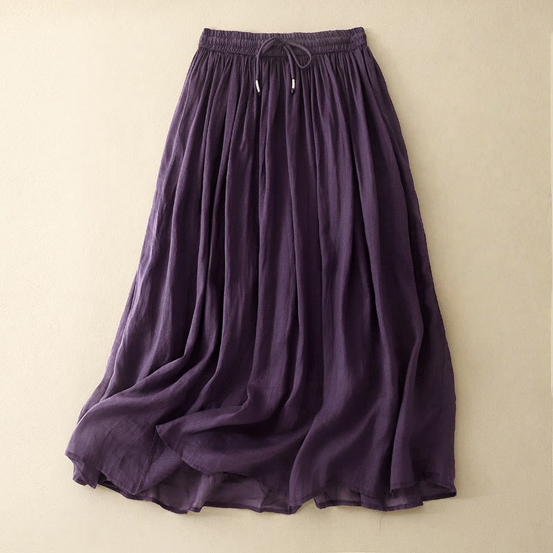 Buddha Stones Summer Solid Color Elastic Waist Drawstring Women's Skirt - DarkMagenta - US8-10，UK/AU12-14，EU40-42 (2XL) - image 9