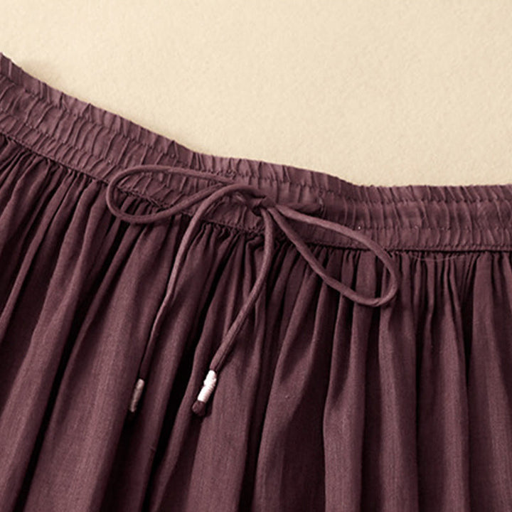 Buddha Stones Summer Solid Color Elastic Waist Drawstring Women's Skirt