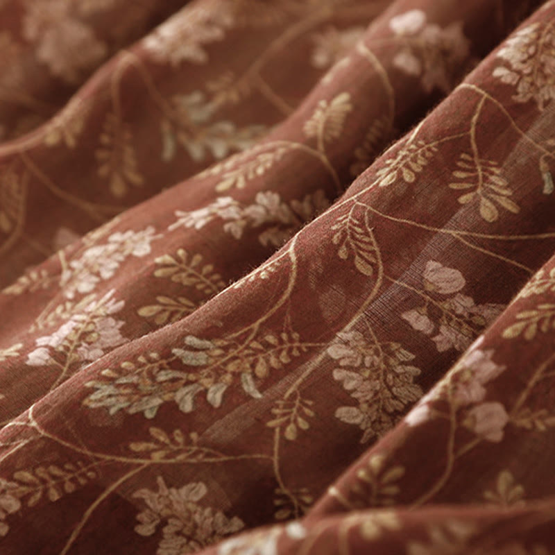 Buddha Stones Floral A-line Elastic Waist Cotton Linen Women's Skirt With Pockets - image 8