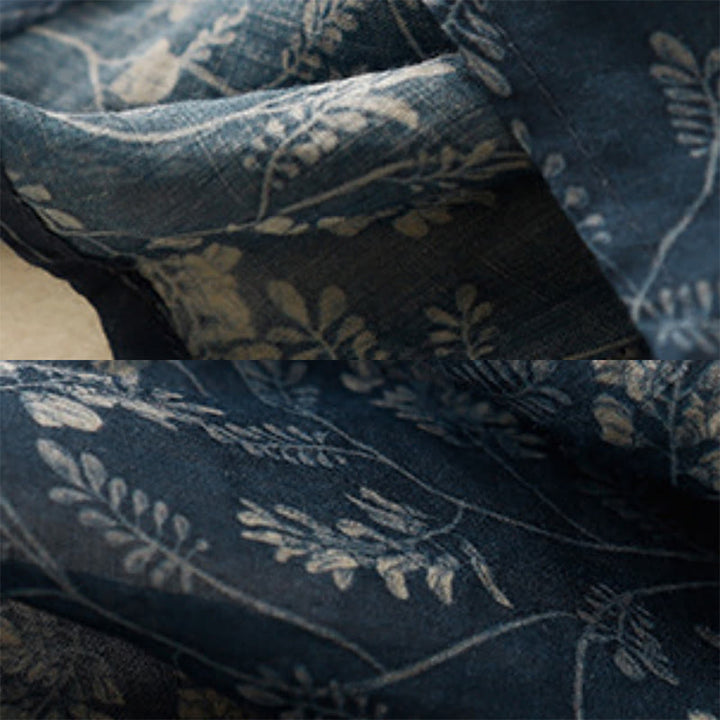 Buddha Stones Floral A-line Elastic Waist Cotton Linen Women's Skirt With Pockets - image 16