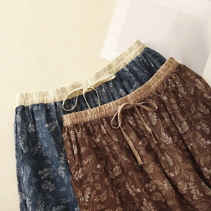 Buddha Stones Floral A-line Elastic Waist Cotton Linen Women's Skirt With Pockets - image 10