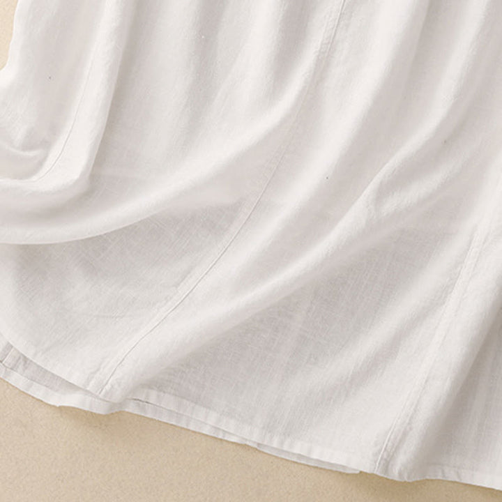 Buddha Stones Drawstring A-line Elastic Waist Cotton Women's Skirt With Button Pockets