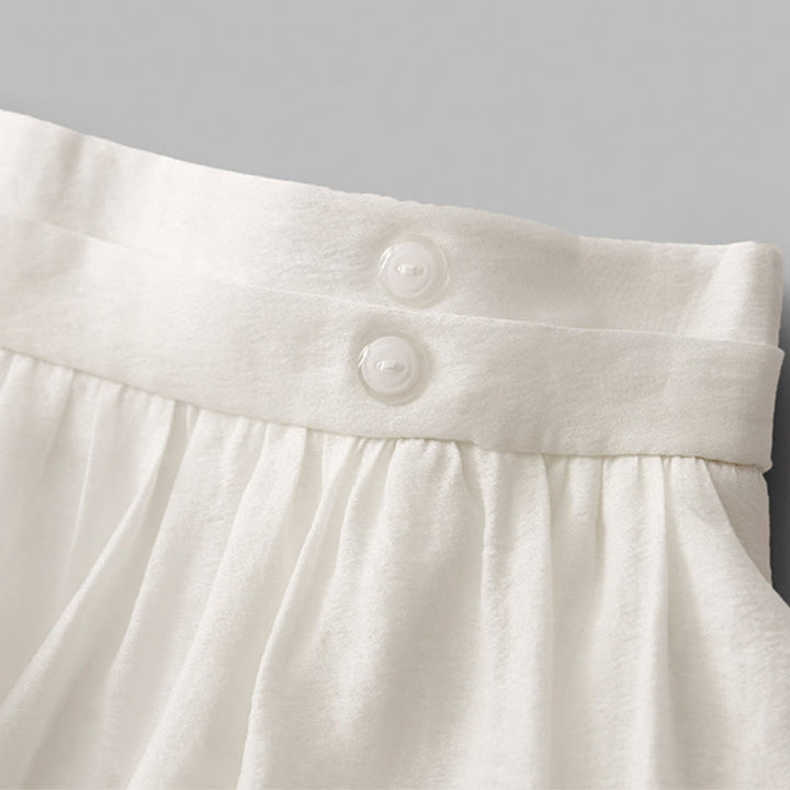 Buddha Stones Simple Pleated Design Elastic Waist Women's Skirt With Pockets