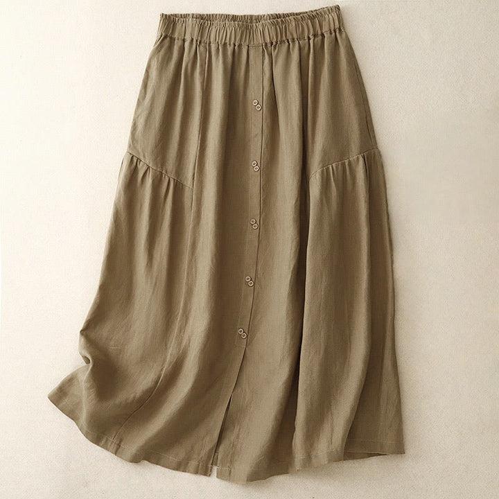Buddha Stones A-line Buttons Slit Design Elastic Waist Cotton Women's Skirt With Pockets - Tan - US12，UK/AU16，EU44 (2XL) - image 19