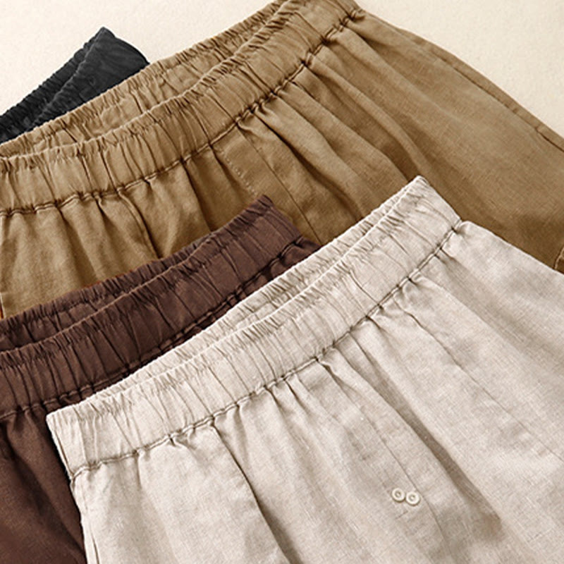 Buddha Stones A-line Buttons Slit Design Elastic Waist Cotton Women's Skirt With Pockets - image 18