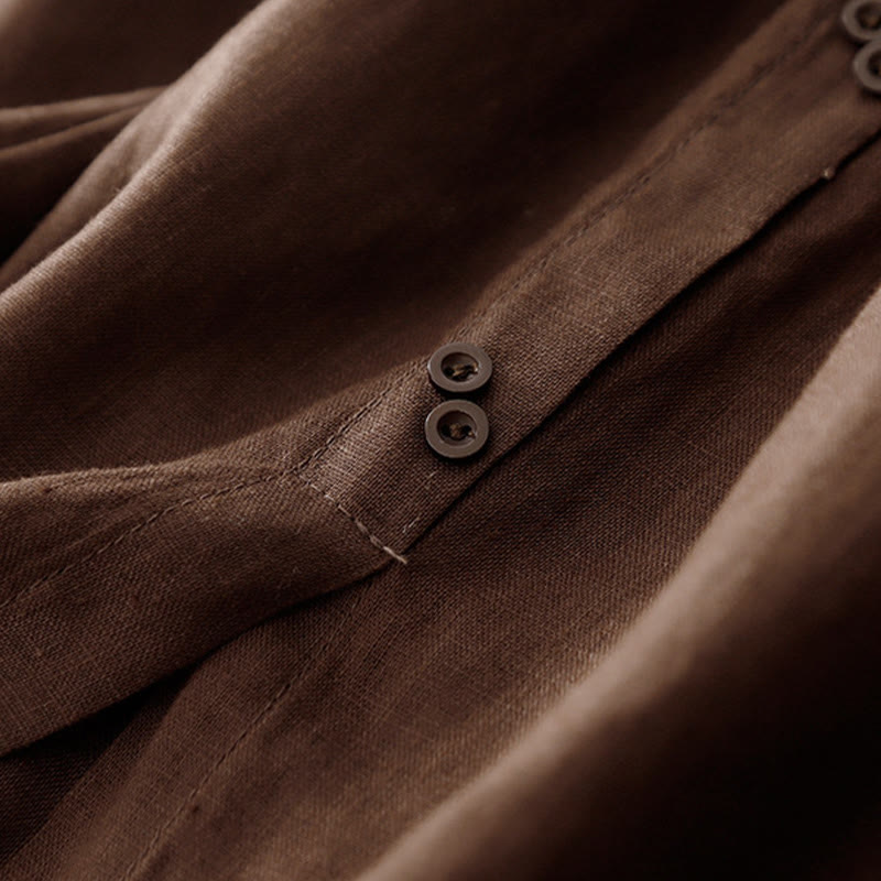 Buddha Stones A-line Buttons Slit Design Elastic Waist Cotton Women's Skirt With Pockets - image 3