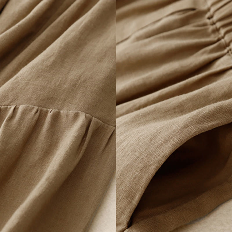 Buddha Stones A-line Buttons Slit Design Elastic Waist Cotton Women's Skirt With Pockets - image 22