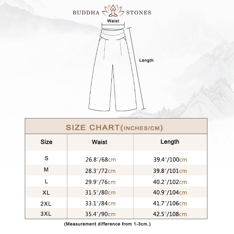 Buddha Stones Plain Color Cotton Linen High Waist Wide Leg Pants With Pockets