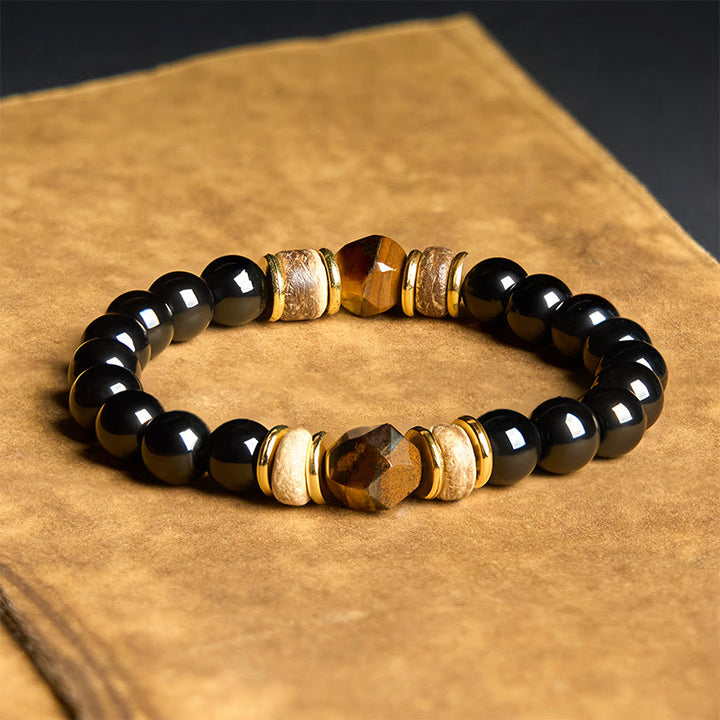 Buddha Stones Black Obsidian Beads Sectional Tiger Eye Stone Purification Bracelet