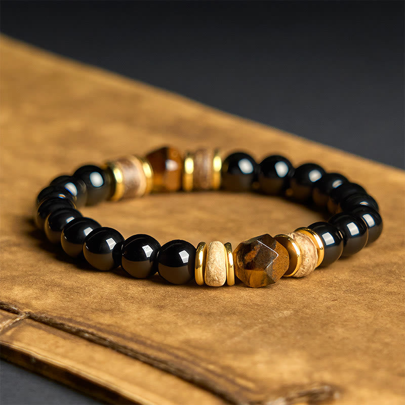 Buddha Stones Black Obsidian Beads Sectional Tiger Eye Stone Purification Bracelet