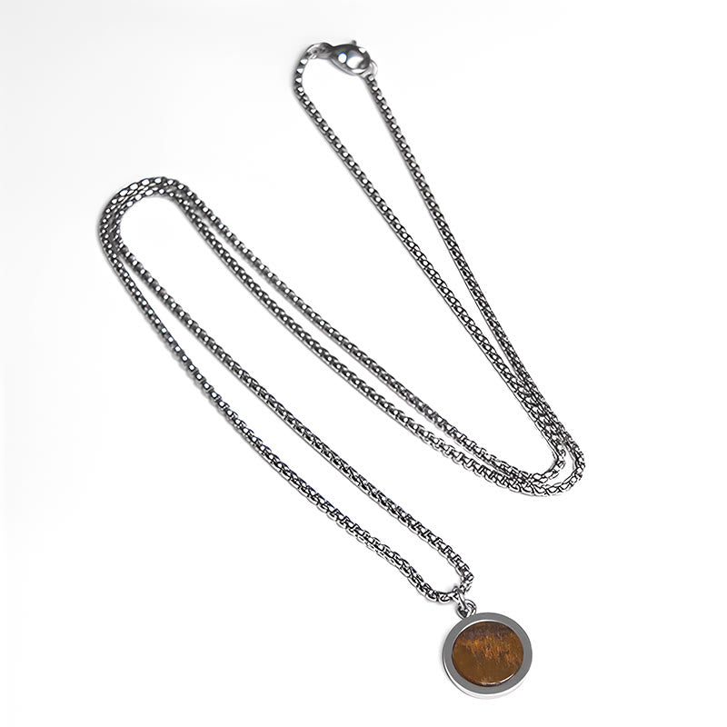 Buddha Stones Natural Stone Turquoise Tiger Eye  Lazurite Lapis Lazuli Malachite Titanium Steel Purification Necklace Pendant - image 3