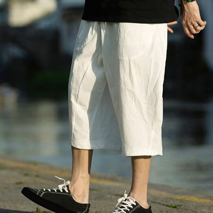 Buddha Stones Summer Plain Pleat Design Drawstring Men's 7-8 Length Cotton Linen Pants With Pockets - image 28