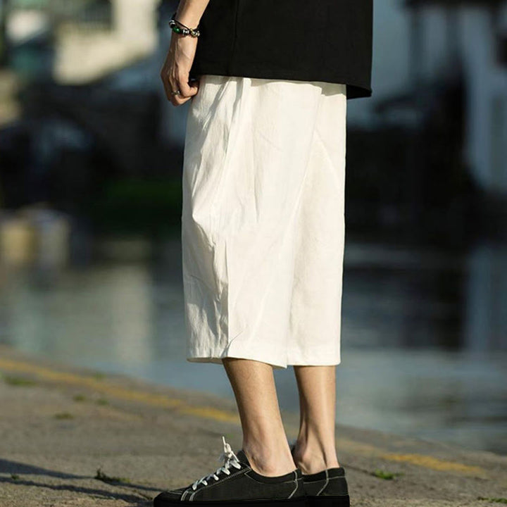 Buddha Stones Summer Plain Pleat Design Drawstring Men's 7-8 Length Cotton Linen Pants With Pockets - image 27