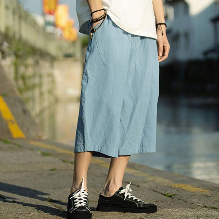 Buddha Stones Summer Plain Pleat Design Drawstring Men's 7-8 Length Cotton Linen Pants With Pockets - image 31