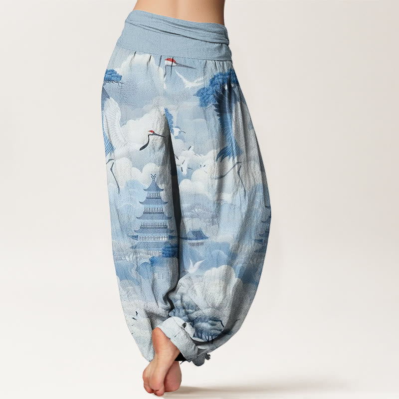 Buddha Stones Casual Cranes Clouds Pagodas Pattern Women's Harem Pants - image 5