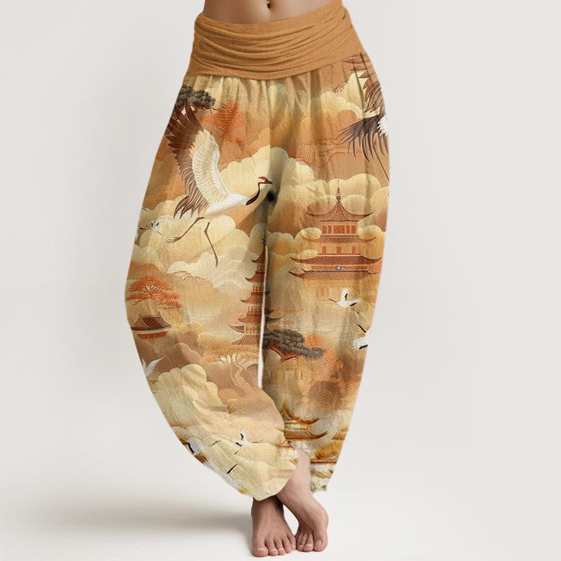 Buddha Stones Casual Cranes Clouds Pagodas Pattern Women's Harem Pants - Goldenrod - US22，UK/AU26，EU54 (6XL) - image 7