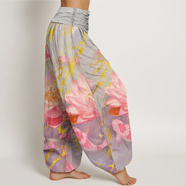 Buddha Stones Casual Lotus Flower Koi Fish Pattern Women's Harem Pants - image 2