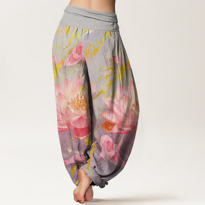 Buddha Stones Casual Lotus Flower Koi Fish Pattern Women's Harem Pants - image 1